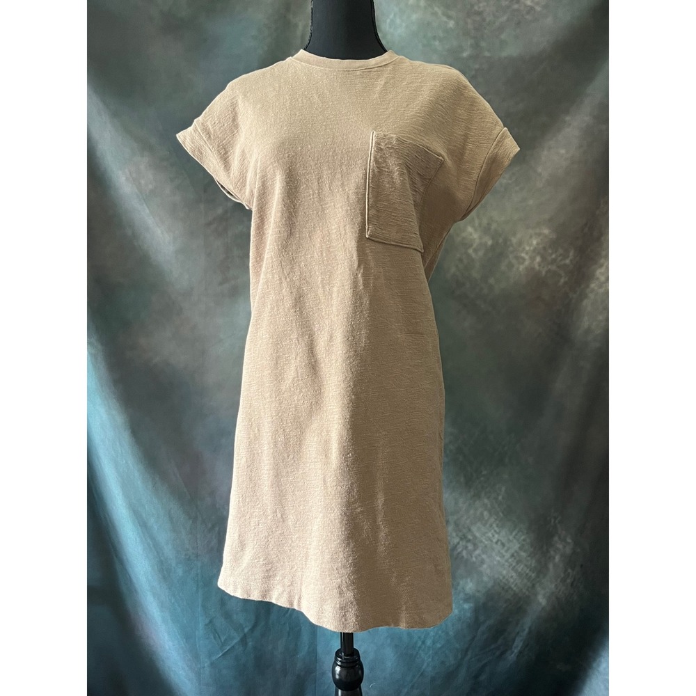 Hering Women's‎ Pocket T-Shirt Dress Casual Short Sleeve Beige Medium
